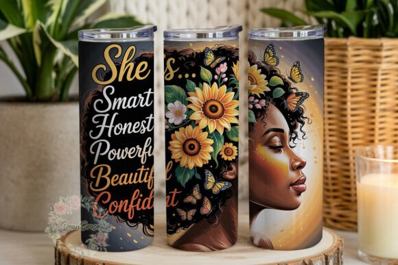 Black Woman She is Sunflower Tumbler Wraps Graphics