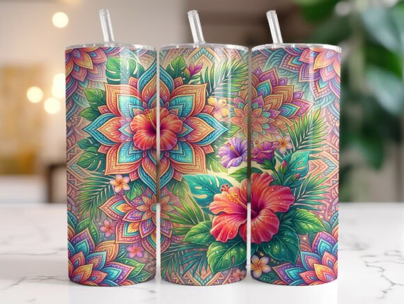 Boho Mandala Tropical Flower Tumbler PNG Graphics for Tumbler Wraps
