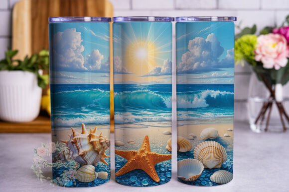 Coastal Seascape Starfish Tumbler Wraps Graphics