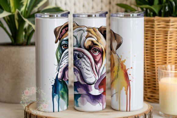 Colorful Watercolor Bulldog Graphics & Tumbler Wraps