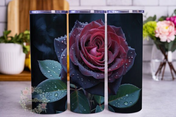 Dark Red Rose Water Drop Tumbler Wraps & Graphics