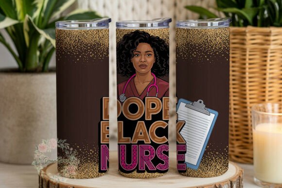 Dope Black Nurse Glitter Tumbler Wraps Graphics