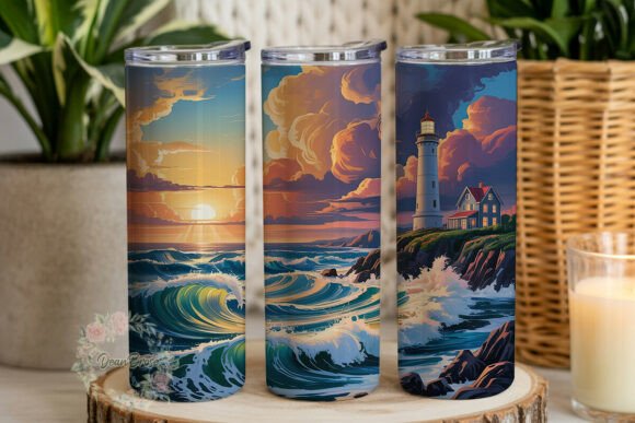 Dramatic Coastal Lighthouse Graphics for Tumbler Wraps