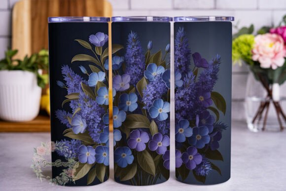 Elegant Blue Purple Flowers Graphics for Tumbler Wraps