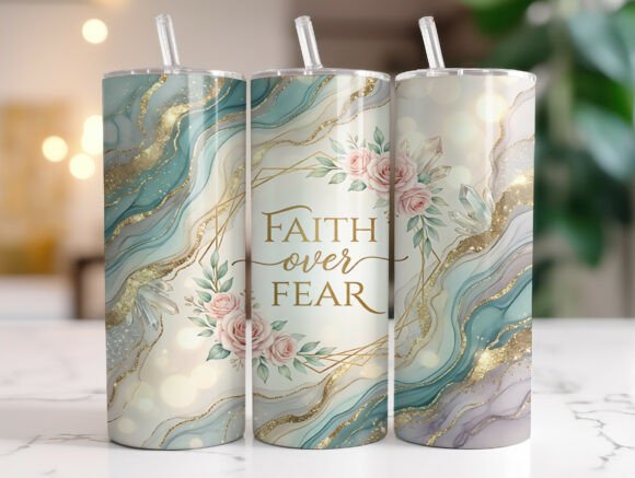 Faith over Fear Marble Gold Tumbler Wrap: Graphics for Publishers