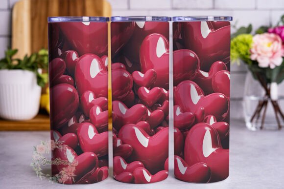 Glossy Pink Hearts Tumbler Wrap Graphics