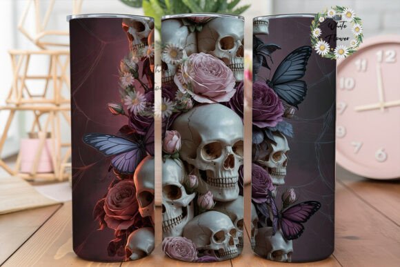 Gothic Skull Roses Butterflies Tumbler Graphics & Wraps