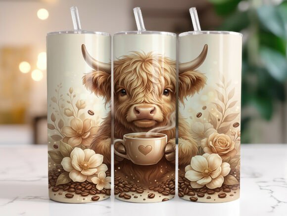 Highland Cow Coffee Floral 20oz Tumbler: Graphics & Wraps