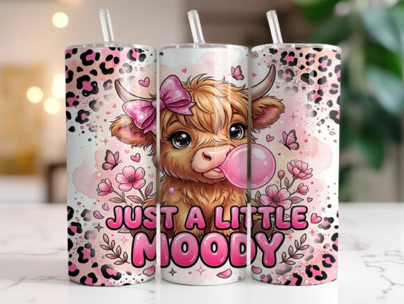 Highland Cow Just a Little Moody Tumbler: Graphics & Tumbler Wraps