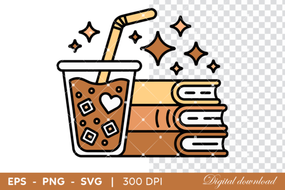 Iced Coffee Cup with Books Study: Graphics for Labels Amp