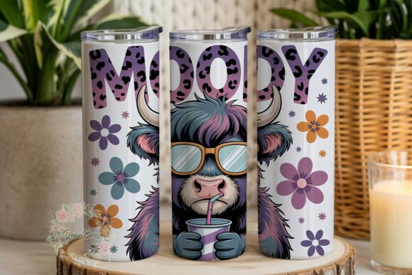 Moody Highland Cow Tumbler Wrap Graphics