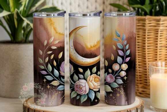 Mystic Moon Flowers Tumbler Wrap Graphics for Sellers