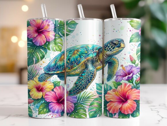 Ocean Sea Turtle Floral Tumbler Graphics Wraps Review