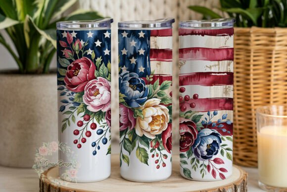 Patriotic Floral Distressed Flag Tumbler Graphics & Wraps