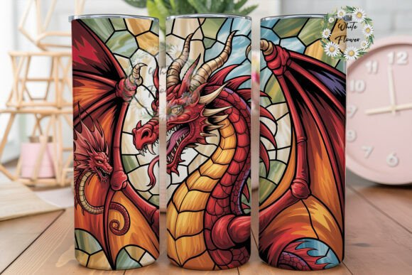 Red Dragon Stained Glass Graphics for Tumbler Wraps