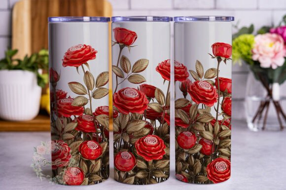Red Rose Gold Leaves 20oz Tumbler Wrap Graphics