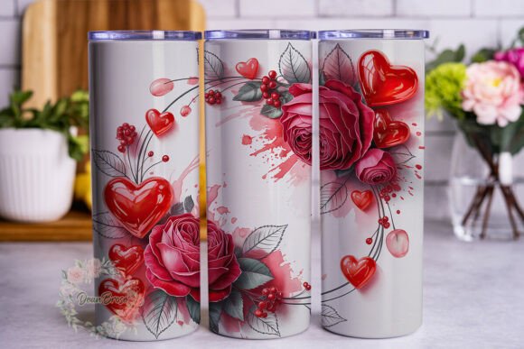 Red Watercolor Rose Heart Graphics for Tumbler Wraps