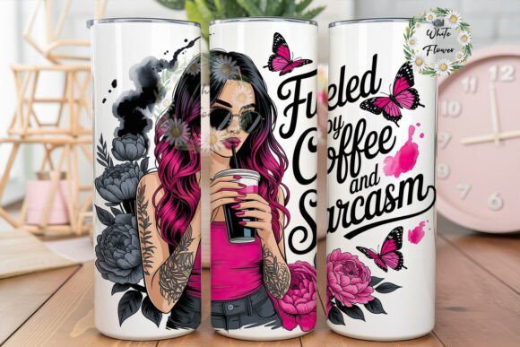 Sassy Pink Hair Coffee Tumbler Wrap Graphics