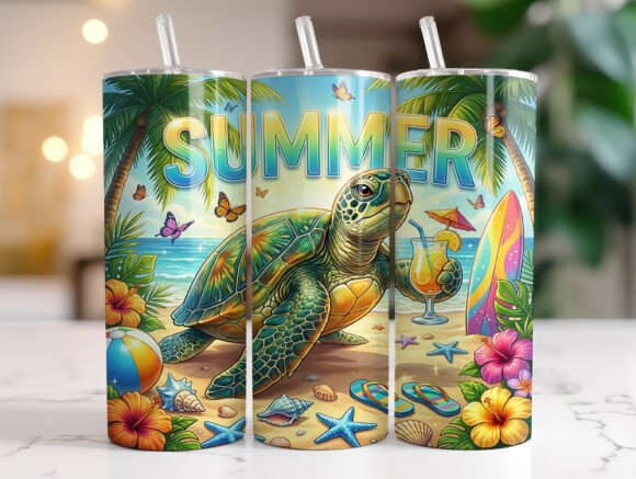 Sea Turtle Summer Beach Tumbler Wraps Graphics
