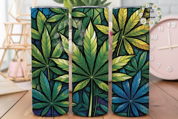 Stained Glass Green Leaf Tumbler Wrap: Graphics for Tumbler Wraps