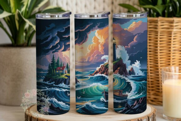 Stormy Lighthouse Sea Tumbler Wrap Graphics