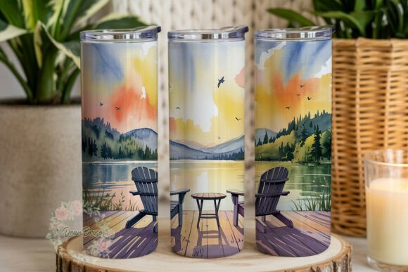 Sunset Lake View: Graphics for Tumbler Wraps