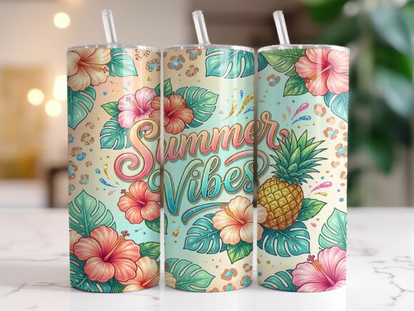 Tropical Summer Vibes Floral Tumbler Wraps & Graphics
