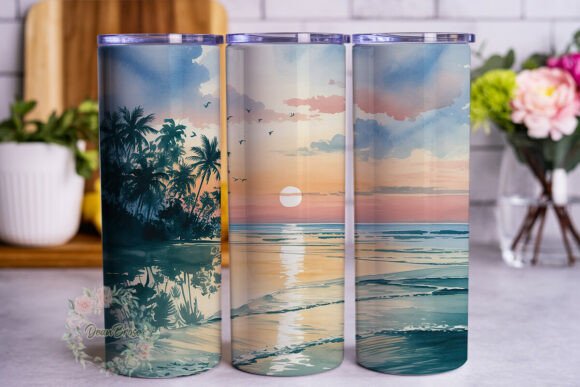 Tropical Sunset Watercolor 20oz Tumbler Graphics & Tumbler Wraps