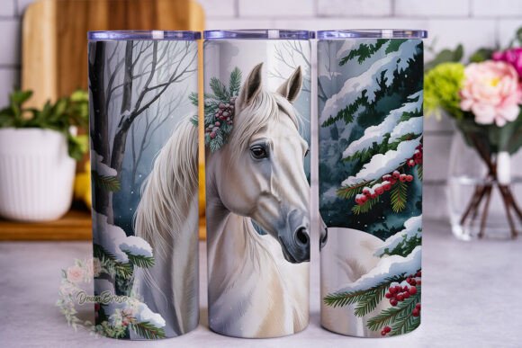 Winter White Horse Forest Tumbler Wrap Graphics