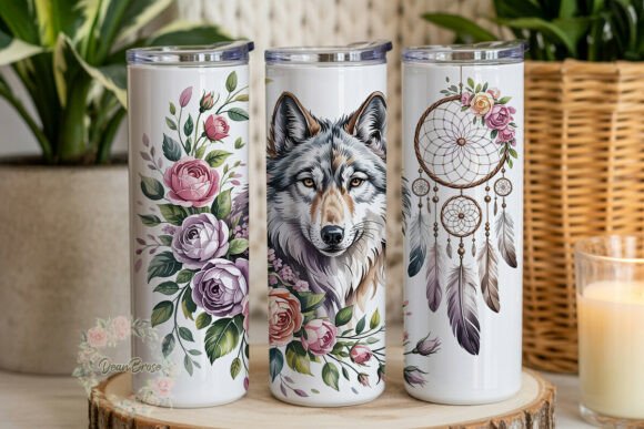 Wolf Dreamcatcher Floral 20oz Tumbler Graphics for Tumbler Wraps